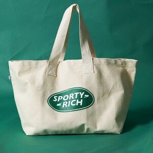 Sporty & Rich Cream Tote with Green Logo
